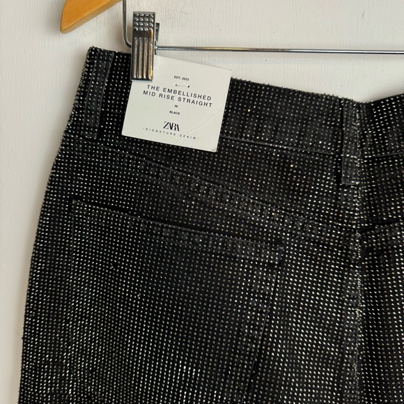 NWT ZARA Black Embellished Straight Leg Jeans Pants Sz 10 Blogger Fav - Picture 12 of 16